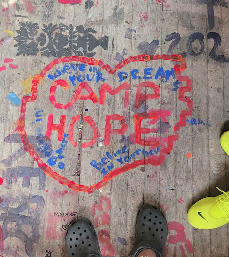 arts and crafts mural at camp hope